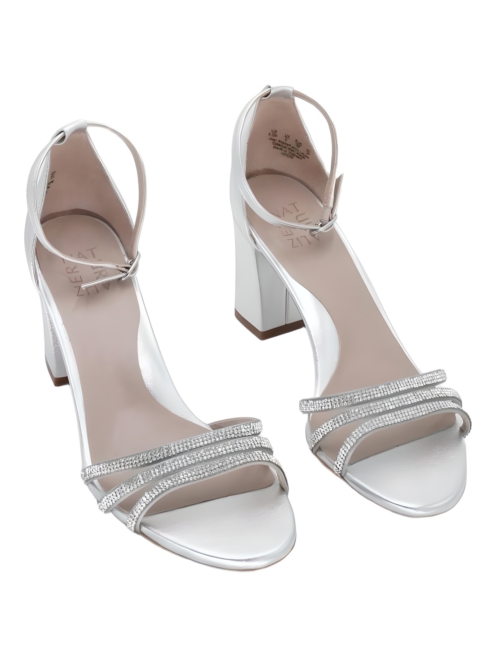 Naturalizer Womens Heidi 2 Silver Rhinestone Block Heel Sandals Size 8.5M